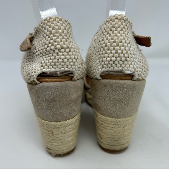 Pinaz Made in Spain Beige Gray Leather Espadrille Wedges Size 39 - Picture 11 of 13
